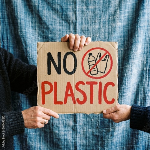 People protesting against plastic pollution.