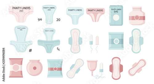 Foto Feminine Hygiene Products: Panty Liners, Pads, Tampons, Menstrual Cup, Jars