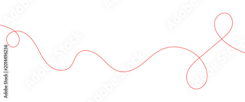 Minimalist pink scribble line vector, continuous hand drawn wavy thread illustration, abstract thin curly string border for creative design