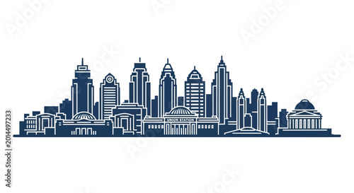 Modern Cityscape Skyline Silhouette - Blue and White Urban Architecture