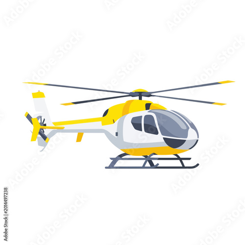 Modern Helicopter Aircraft, White and Yellow Design, Aviation Concept