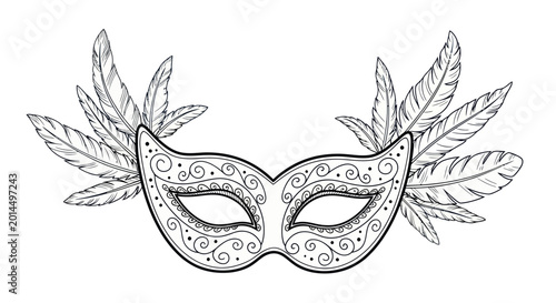 Ornate Masquerade Mask with Feathers Illustration