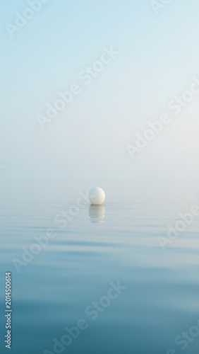 Wide shot of tranquil sea with buoy floating on surface.