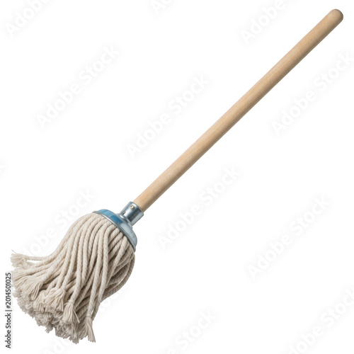 String mop with wooden handle isolated on transparent background high quality professional