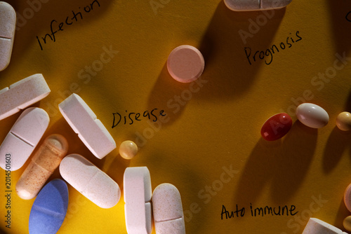 Close up of expired medicine as background