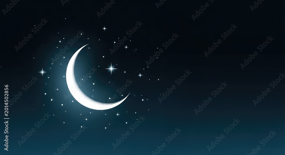 Fototapeta premium Glowing crescent moon in night sky.