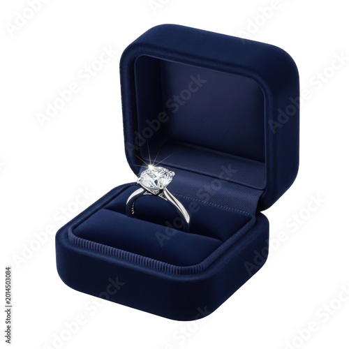 Diamond ring in a velvet box elegant jewelry presentation on transparent background