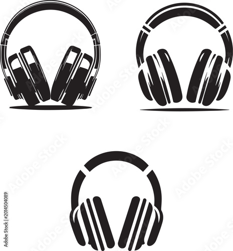 Vászonkép Professional Headphones Silhouette Set Modern Over Ear Audio Headset Icons for M
