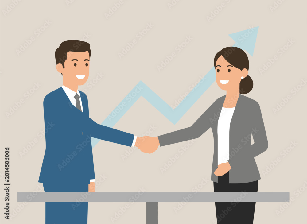 Fototapeta premium Business Partnership Handshake with Rising Growth Arrow Vector Illustration