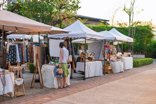 Quadro su tela Jing Jai market, walking street market for selling general merchandise, food, clothes and more are a favorite among tourists at Chiang Mai province, Thailand