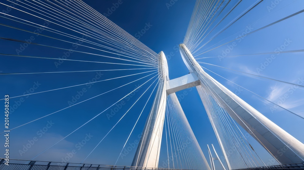 Obraz premium Impressive suspension bridge structure under clear blue sky