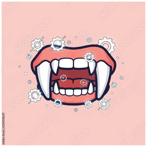 Konstfotografi Vampire Mouth with Sharp Fangs and Bubbles.