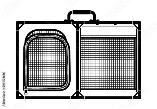 Fotografie A top-down illustration of an open pet carrier with two compartments and a handl