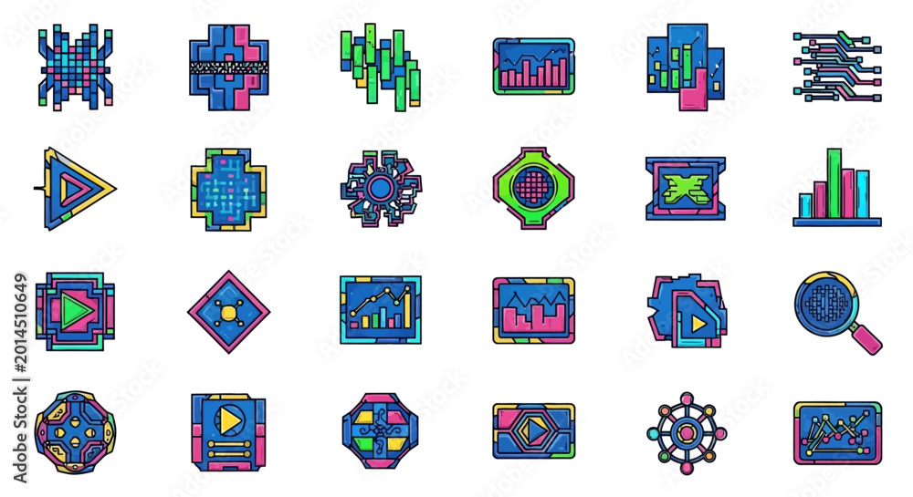 Fototapeta premium Colorful Pixelated Web Icons Set.