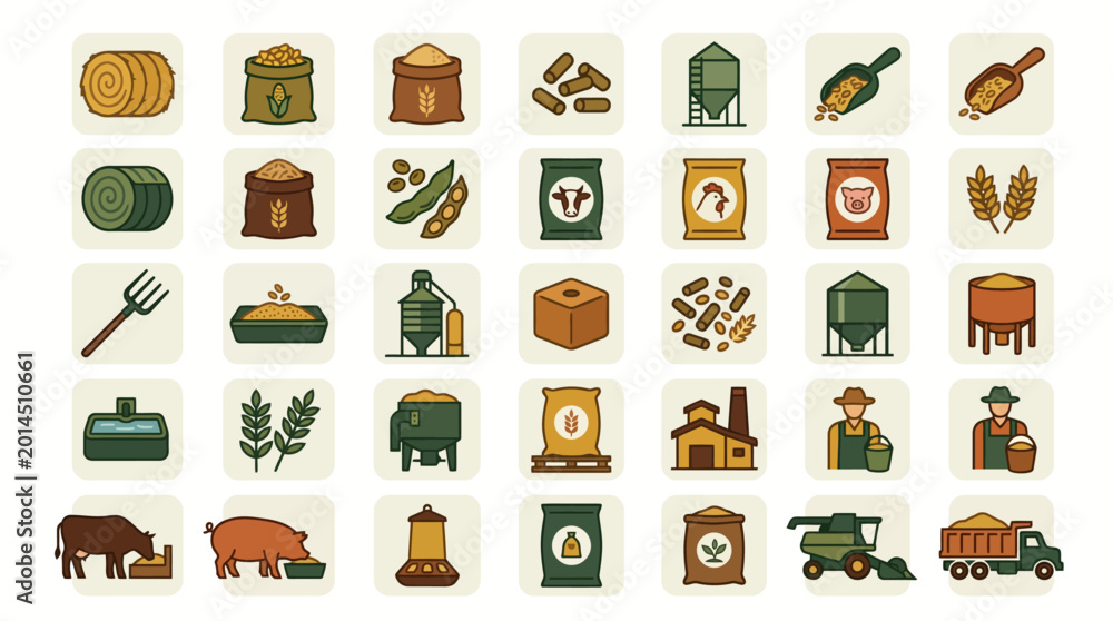 Fototapeta premium Farm icons and agricultural symbols.