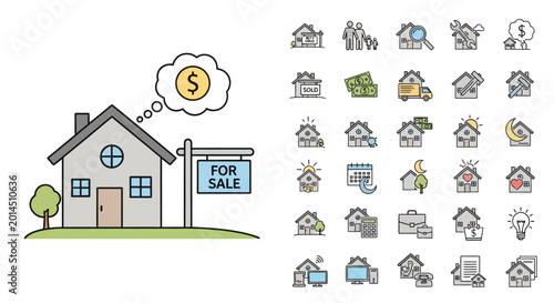 Foto House with For Sale Sign Board.