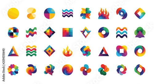 Schilderij op canvas Multicolored geometric shapes icons set.