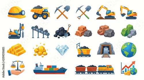 Quadro su tela Mining Industry Construction Equipment Icons.