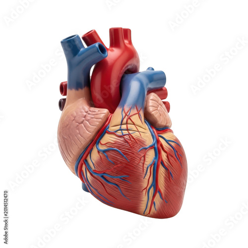Anatomical model of a human heart with vessels on transparent background