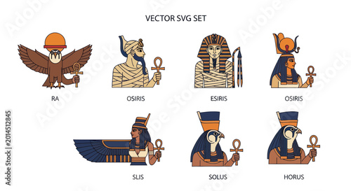 Tableau sur toile Ancient Egyptian Gods Vector Set - Ra, Osiris, Isis, Horus, Anubis