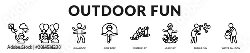 A lively banner showcasing outdoor games and playful activities for kids in Lineal Icon Style