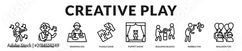 Foto A fun banner emphasizing imaginative and creative play activities in Lineal Icon
