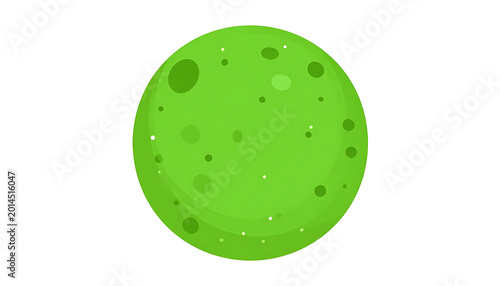 Isolated lime green planet with craters and imperfections, simple pixel art style, vector graphic