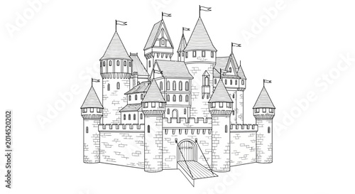 Foto Fantasy Castle Drawing, Medieval Fortress, Fairytale Architecture, Kingdom Landm