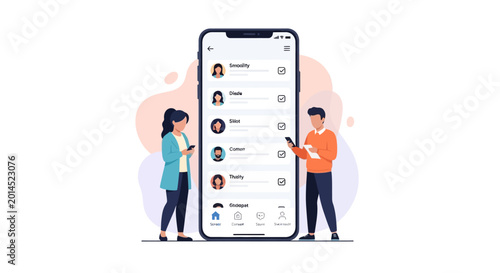 People using smartphones for contact list management and communication
