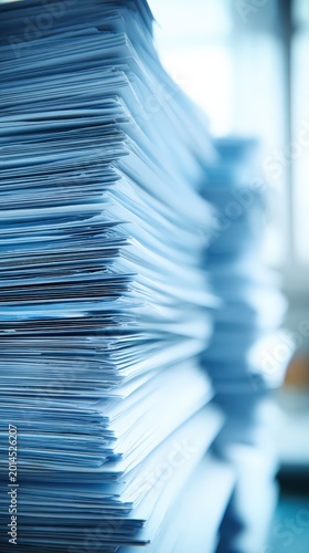 Close up of stacked papers in office environment capturing details and textures