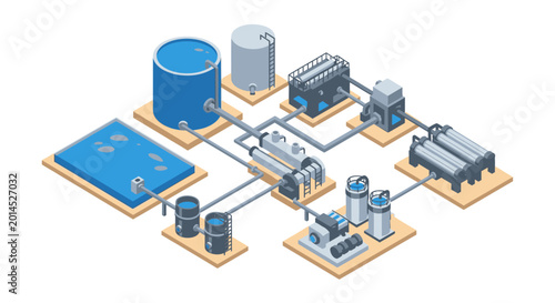 Isometric Industrial water Treatment plant-water purification system vector