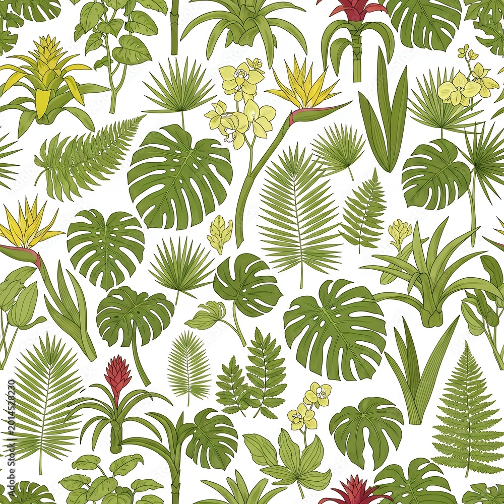Naklejka premium Tropical leaves and flowers illustration