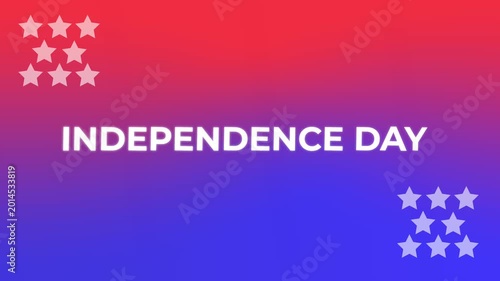 Animated Independence Day text banner with stars on red and blue gradient background