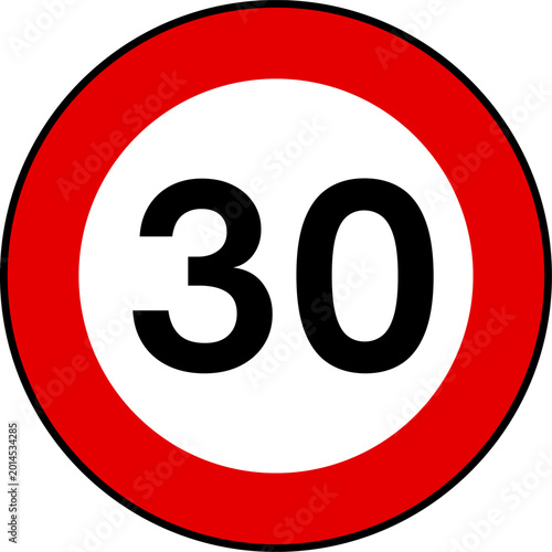 Speed limit 30 traffic sign, Speed limit 30 kilometers per hour road sign