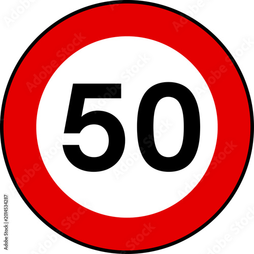 Speed limit 50 traffic sign, Speed limit 50 kilometers per hour road sign