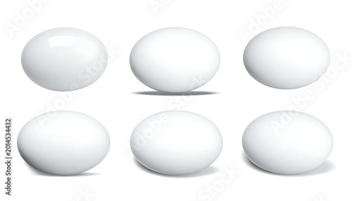 Set of six isolated 3d white spheres with subtle shadows and highlights, clean graphic elements