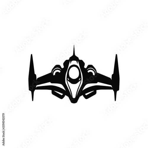 Bild auf Leinwand Black silhouette of a futuristic fighter jet.