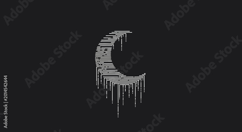 Canvastavla Abstract Glitch Moon Crescent on Black Background, Digital Art