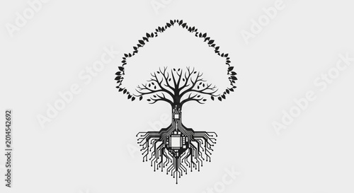 Tableau sur toile Digital Tree of Life: Technology Roots, Nature Growth, Innovation Concept