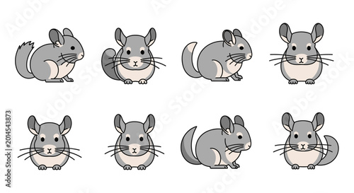 Foto Cartoon chinchilla collection in various poses on white background