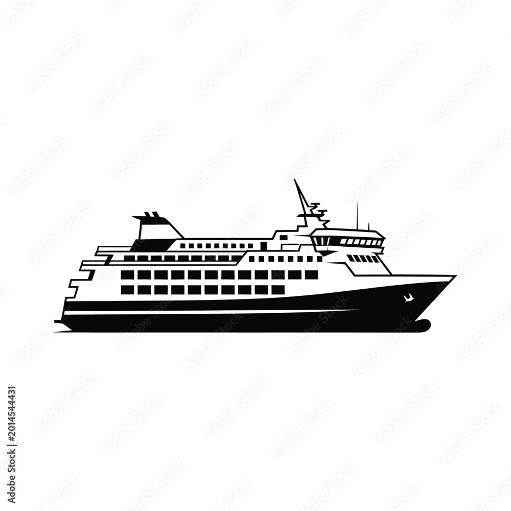 Fototapeta premium Large Ferry Boat Side View Illustration.