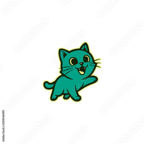 Cute Teal Cartoon Cat Character Vector Illustration