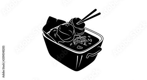Asian Noodle Soup Bowl with Meatballs and Chopsticks Graphic