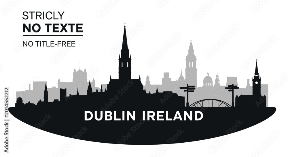 Naklejka premium Dublin City Skyline Silhouette with Historic Landmarks