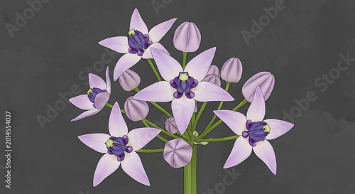 Light purple star shaped flowers with dark purple centers and buds