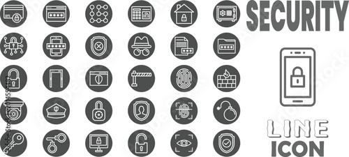 Photos Vector Cyber Security Digital Protection and Privacy Outline Icon Set