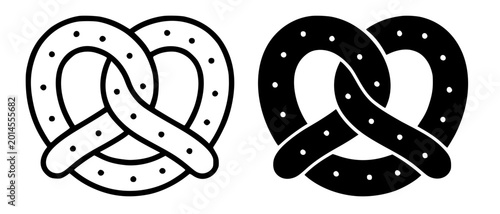 Pretzel minimalist icon illustration in outline and silhouette design