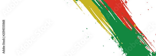 Grunge brush strokes in red, yellow, and green with halftone pattern on white background. Perfect for reggae themes, music flyers, cultural designs, and creative artwork.