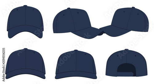Canvastavla Navy Blue Baseball Cap Mockup - Front, Side, Back Views