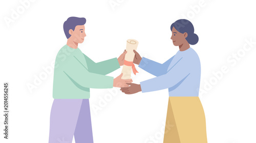Achievement Recognition Handing Over Official Document Illustration